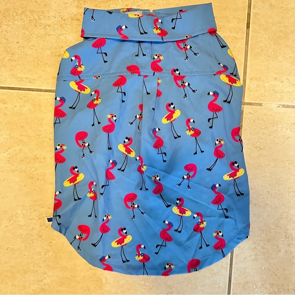 Dog shirt Blue Flamingo Print Button-Up Shirt
